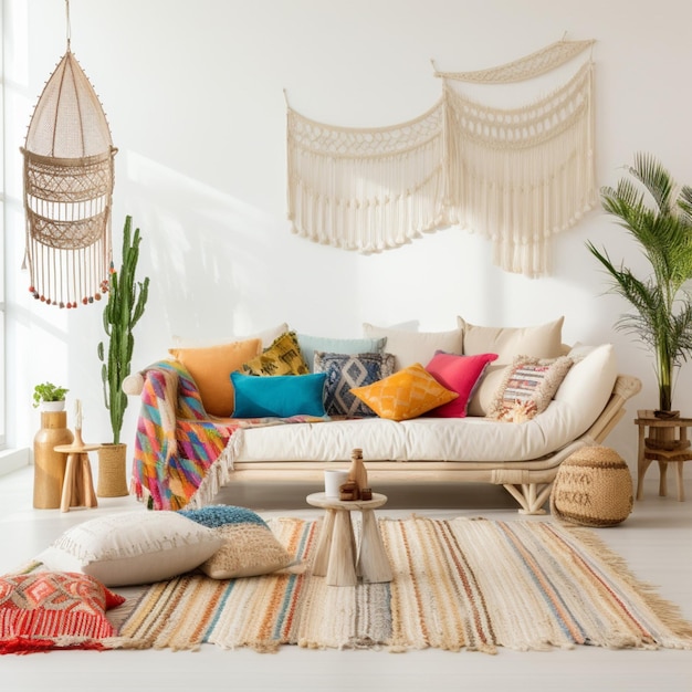 Design de Interiores Boho Bohemian com fundo branco