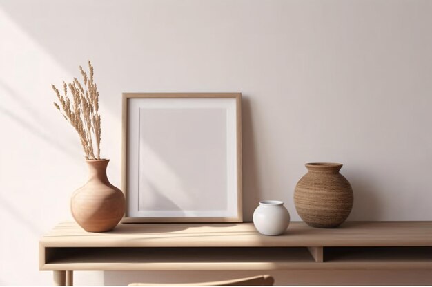 Design de interiores boho minimalista com maquete de moldura de tela