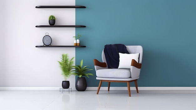 Design de interiores da casa Decoração minimalista da sala de estar Cor azul verde