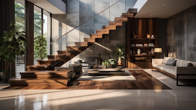 Design de interiores da escada moderna na villa Generative Ai