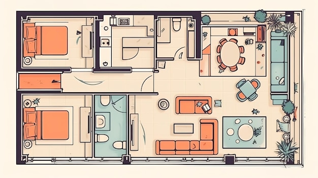 Foto design de interiores de apartamentos vista de cima plano de piso superior generative ai