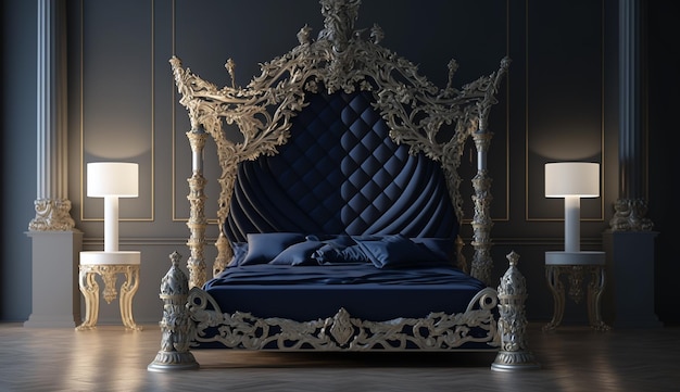 Design de interiores de cama tradicional de luxo de estilo clássico AI Imagem gerada