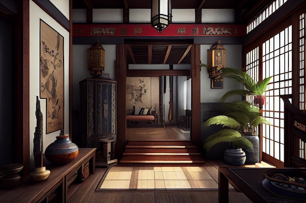 Design de interiores de casas japonesas de estilo oriental