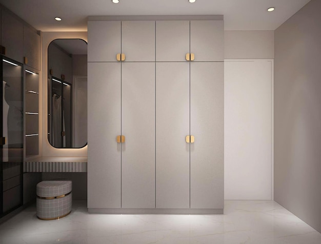 Design de interiores de closet luxuoso e aconchegante