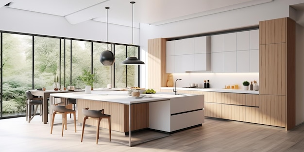 Design de interiores de cozinha elegante e moderno gerado por IA