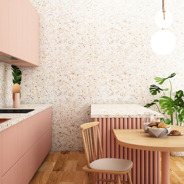 Foto design de interiores de cozinha em estilo moderno. renderização 3d. ilustração 3d.