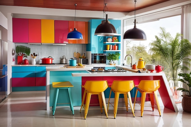 Foto design de interiores de cozinha moderna colorido