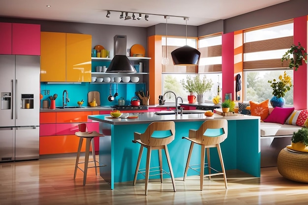 Foto design de interiores de cozinha moderna colorido