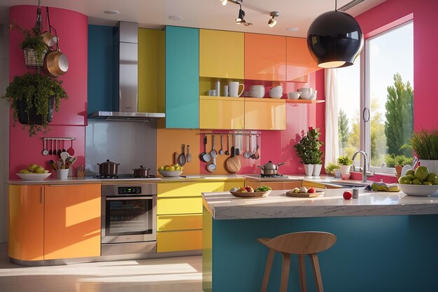 Design de interiores de cozinha moderna colorido