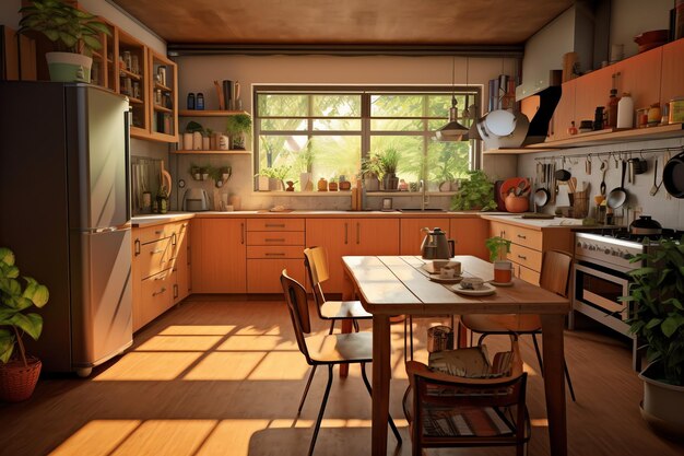 Design de interiores de cozinha moderna em apartamento ou casa com móveis de cozinha escandinava de luxo