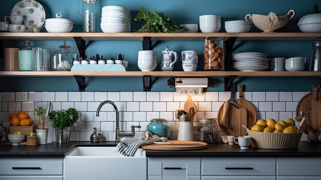 Design de interiores de cozinha moderna limpa e contemporânea gerado por IA
