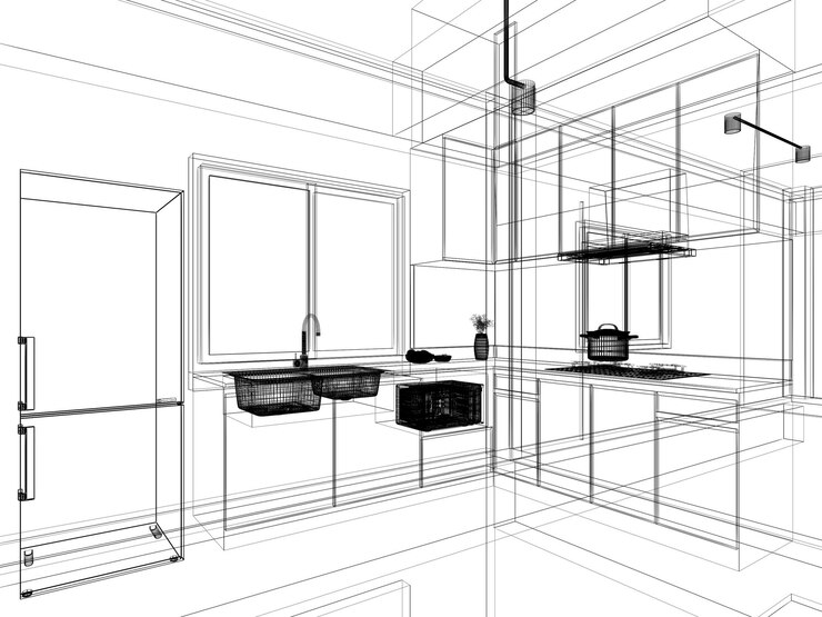 Foto design de interiores de cozinha moderna renderização 3d