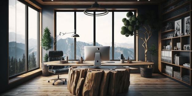 Design de interiores de escritório doméstico em estilo moderno com espaço de trabalho