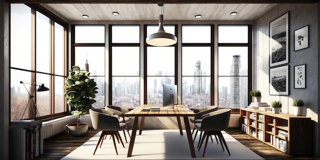 Design de interiores de escritório doméstico em estilo moderno com espaço de trabalho