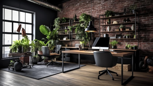 Design de interiores de escritório inspirador Estilo industrial IA generativa AIG 31