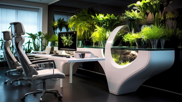 Design de interiores de escritório inspirador Estilo inspirado em tecnologia IA generativa AIG 31