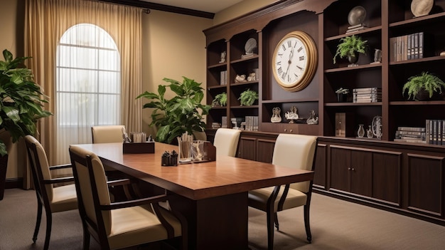 Design de interiores de escritório inspirador Sala de reuniões em estilo transicional com arquitetura de elegância atemporal Generative AI AIG 31