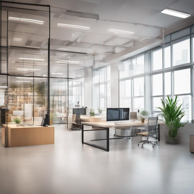 Design de interiores de escritório moderno com papel de parede de fundo Blur