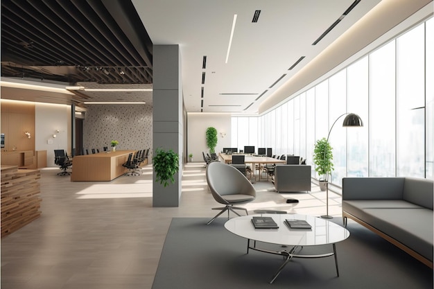 Design de interiores de escritório moderno espaço aberto generativo ai