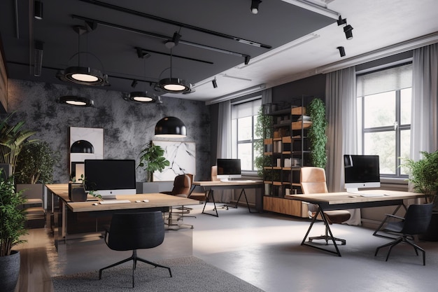 Design de interiores de escritório moderno Espaço de trabalho contemporâneo para negócios criativos