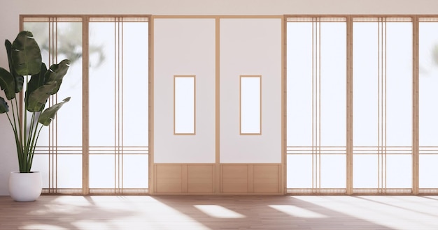 Design de interiores de iogalimpeza de quarto minimalista estilo japão renderização em 3d