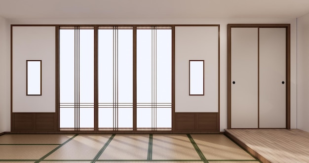 Design de interiores de iogalimpeza de quarto minimalista estilo japão renderização em 3D