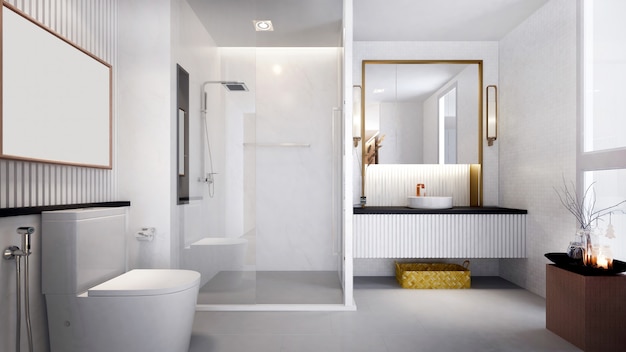 Design de interiores de luxo moderno da casa de banho e WC