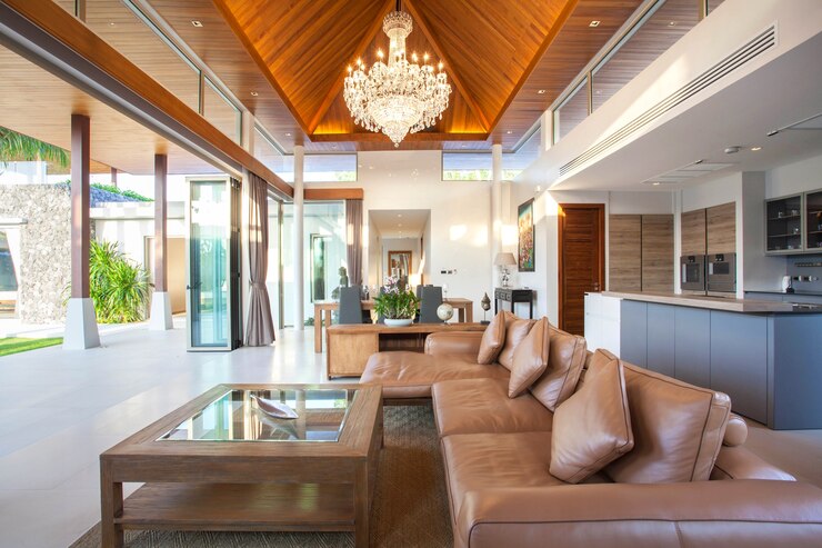 Foto design de interiores de luxo na sala de estar de moradias piscina