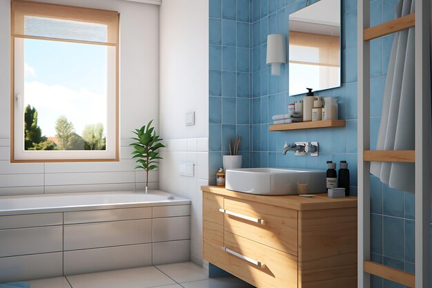 Design de interiores de pequenas casas de banho Renderização 3D