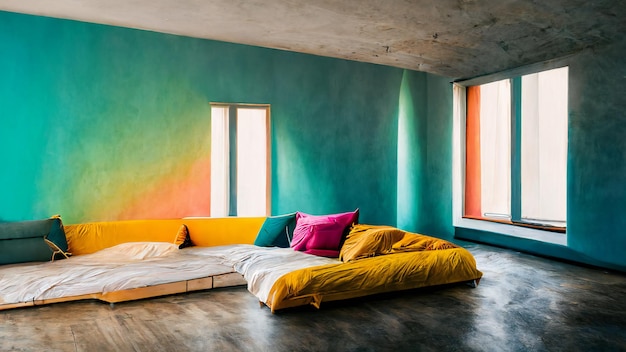 Design de interiores de quarto colorido 4k