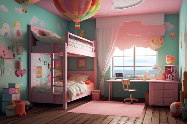 Design de interiores de quarto de criança moderno em casa com decoração infantil Quarto de criança colorido