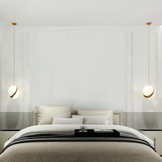 Design de interiores de quarto de luxo moderno e fundo de parede padrão