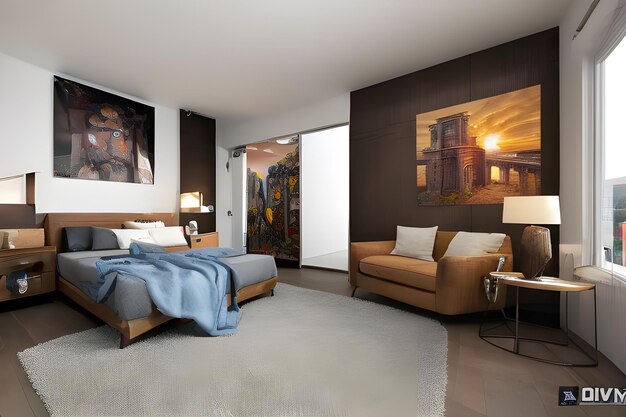 Foto design de interiores de quartos criando um espaço para relaxamento e conexão