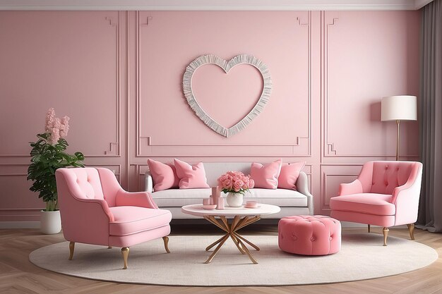 Design de interiores de sala de estar e cadeira Ilustração 3D sala de valentine