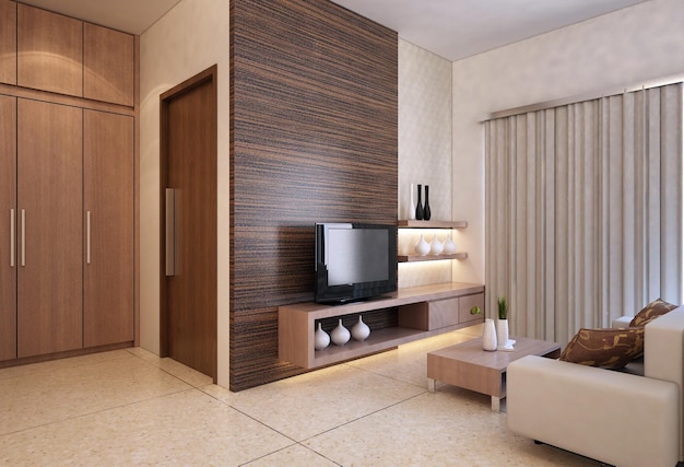 Design de interiores de sala de estar minimalista e esplêndido
