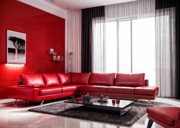design de interiores de sala de estar moderna e de luxo com sofá moderno e móveis de casa