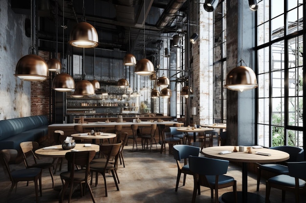 Design de interiores de salas de café industriais modernas criado com IA generativa