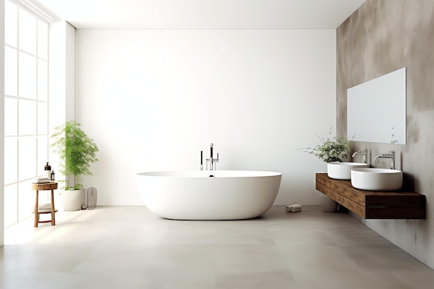 Design de interiores de um banheiro moderno e agradável, renderizando em 3D um banheiro moderno ou um banheiro em um hotel ou casa