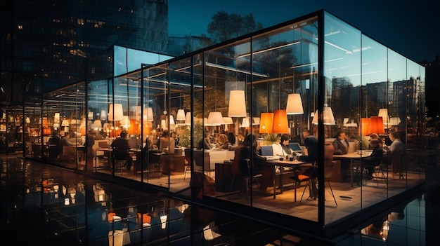 design de interiores de um café de luxo à noite