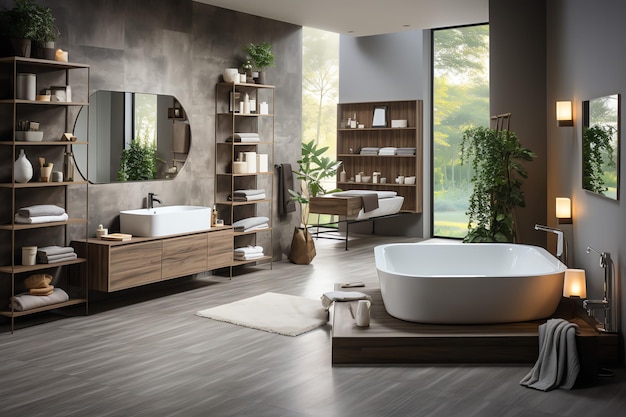 Design de interiores de uma boa casa de banho moderna 3D renderização de banheiro moderno ou banheiro em hotel ou casa