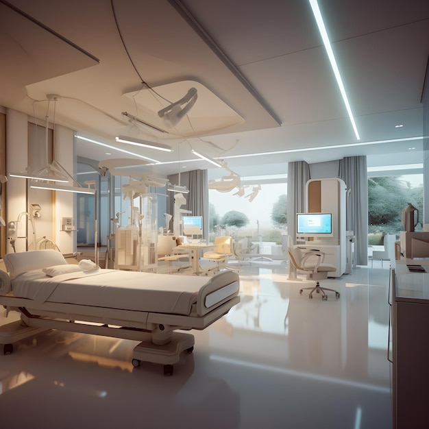 Design de interiores e layout de um futuro centro médico moderno em clínica hospitalar ou centro de saúde