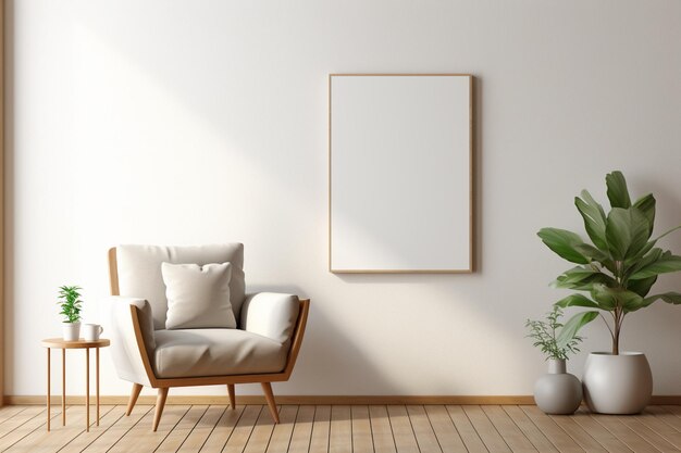 Design de interiores estético moderno com pequeno pôster em branco criado com IA generativa