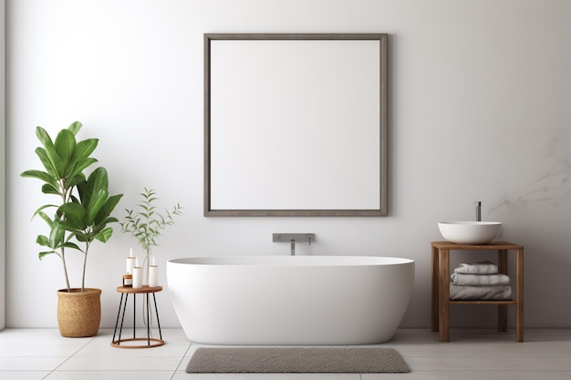 Design de interiores estético moderno de banheiro com moldura de pôster criado com IA generativa