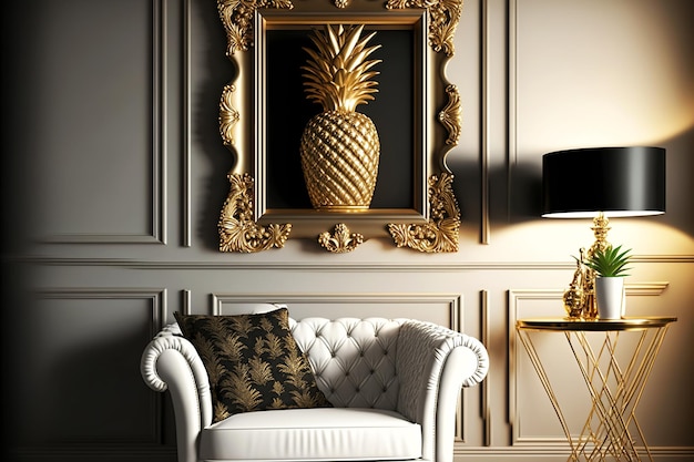 Design de interiores estilo retrô com decoração art déco dourada