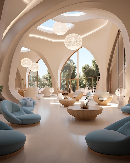 Design de interiores futurista e moderno exclusivo da sala de estar