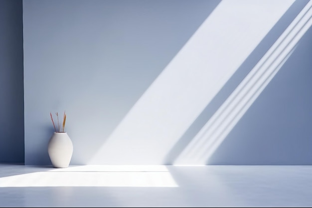 design de interiores Imagem de fundo widescreen original em design minimalista com formas geométricas de luz e sombra para apresentação de diversos produtos em tons cinza-azulados