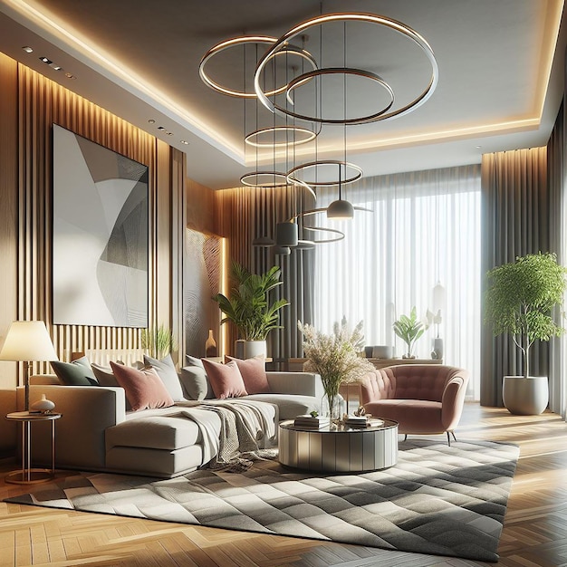 Design de interiores moderna sala de estar arte generativa por
