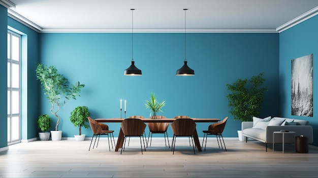 Design de interiores moderno da sala de jantar do apartamento com mesa e cadeiras Generative AI