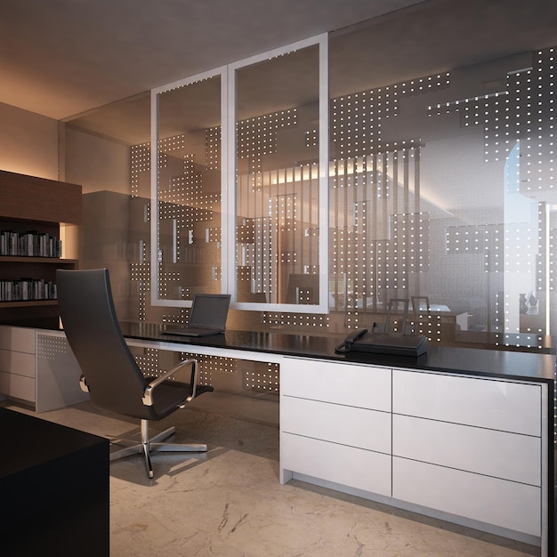 Design de interiores moderno, minimalista e elegante para salas de trabalho