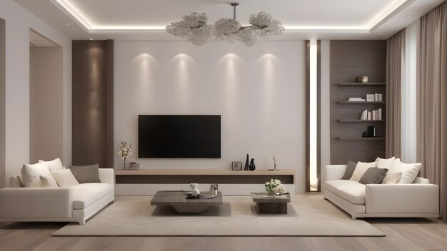 design de interiores moderno renderização 3D da sala de estar vista frontal